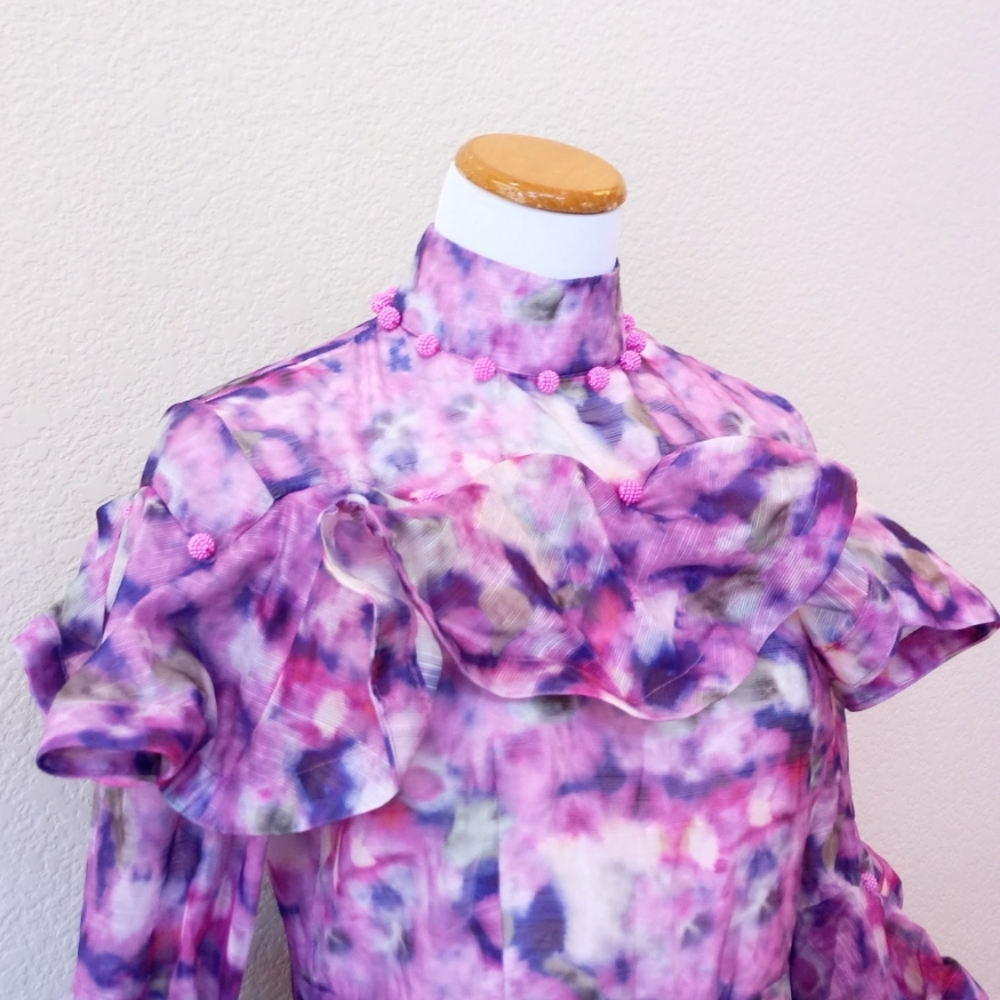 Beulah Lavender Floral Ruffled Long Sleeve Mini Dress - Picture 5 of 10